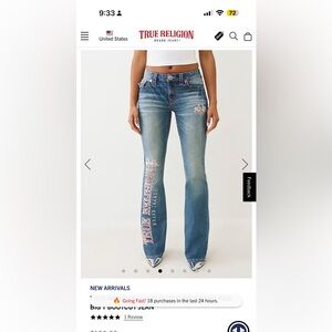 True Religion Blue Flare Jeans with Pink Accents